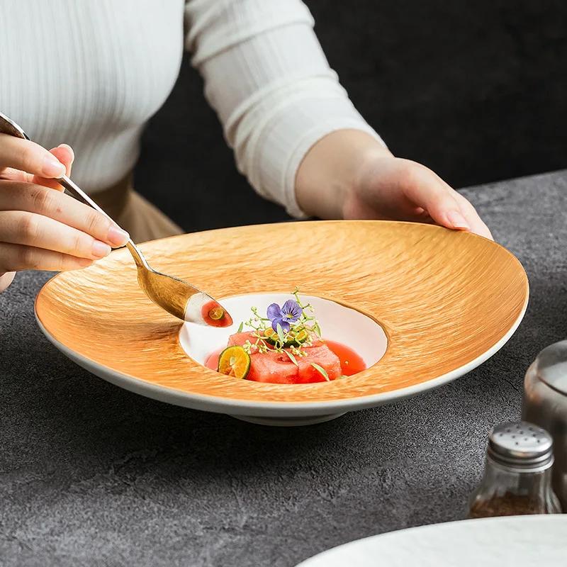 Kolor złoty wlewka kapelusz słomkowy talerz restauracja zachodnia specjalny kształt talerz do deserów wysokiej jakości ceramika zastawa stołowa