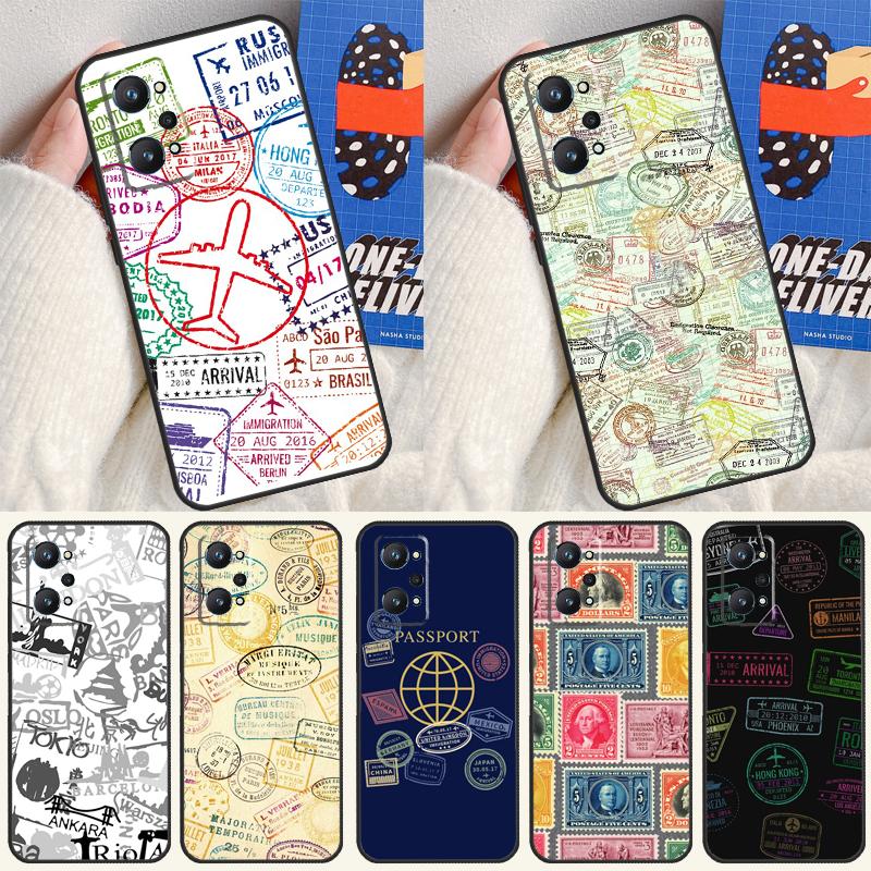 Passport Travel Stamps For Realme GT 6 6T 5 GT7 Pro C61 C75 C55 C51 C21Y C25S C67 C53 13 12 10 11 14 Pro Plus Case