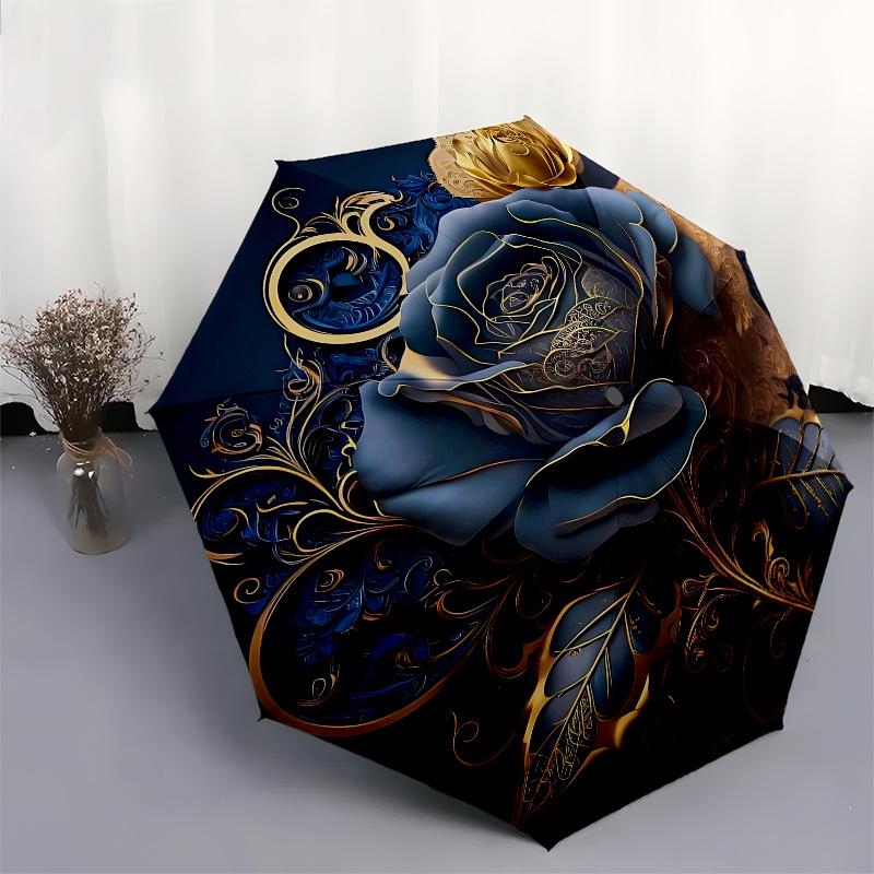 Elegant Blue Rose Wall Art Decor - LuxuryFloral Painting for Home Interior DesignUmbrella, Portable 3-Fold Compact Umbrella for Men & Women Gift