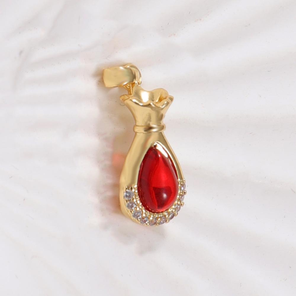 Luxurious Red Corundum Clavicle Chain with Gold-Plated Diamond Inlaid Water Drop Pendant