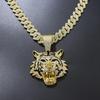 Trendy Punk Rock Tiger Head Full Diamond Metal Necklace