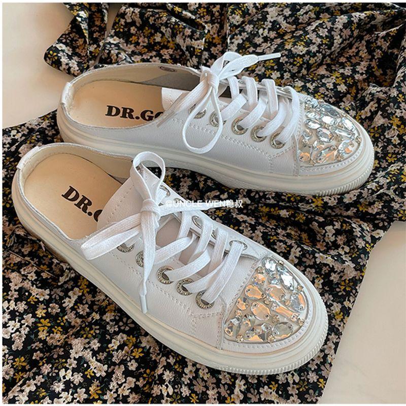 

холщовая сумка голова полутапочки женские осенние стразы фея ветер 2025 новые на платформе на одной педали белые туфли сандалии 40