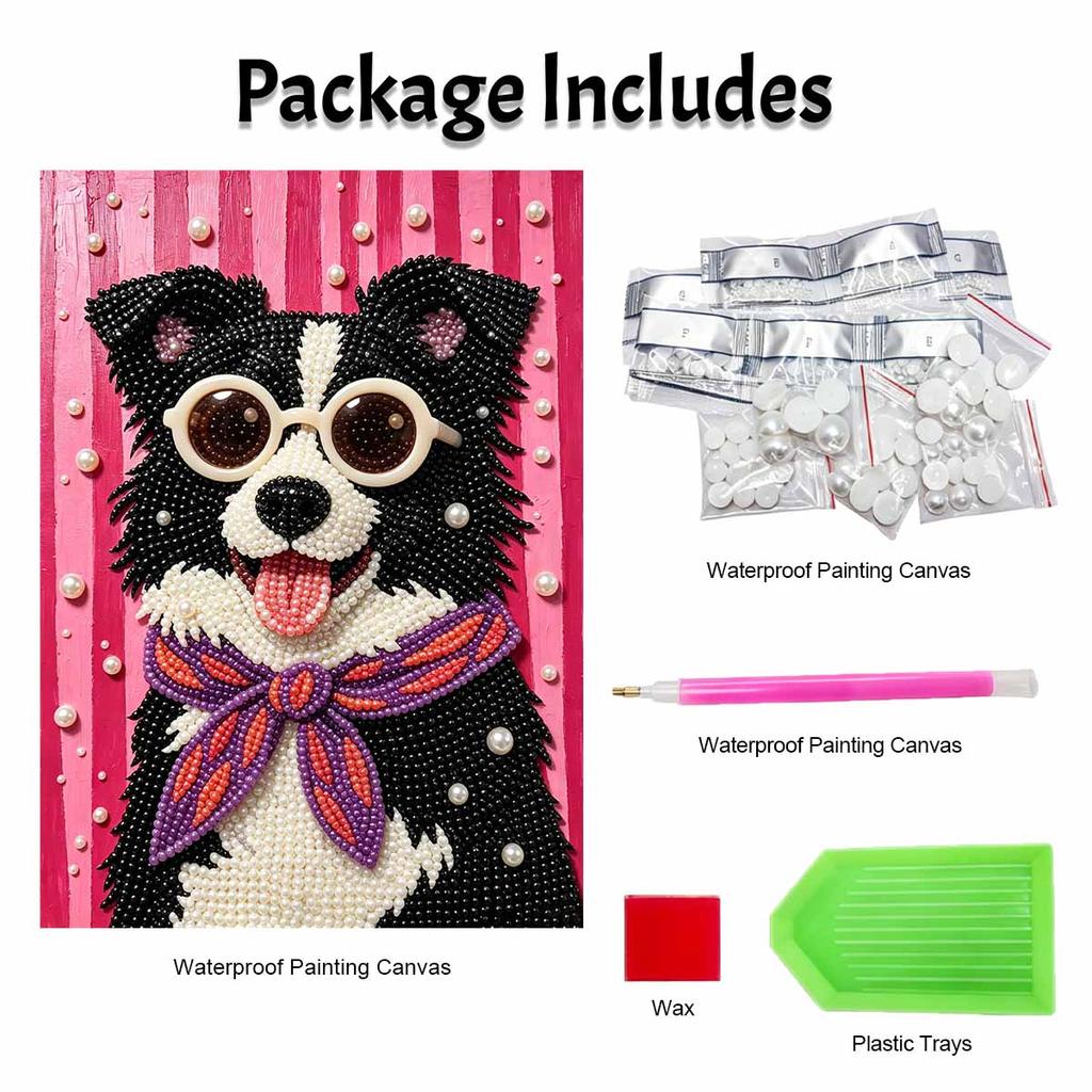 Creative DIY Framed Pearl Art Kit with Cool Dog Wearing Sunglasses Pattern Sparkling Bead Canvas Ready to Display Relaxing Gift for Adults