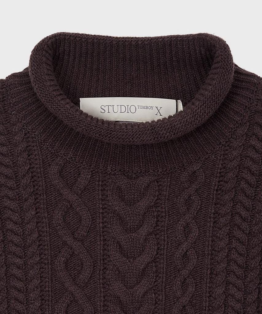 Seutyudiotomboiegseu (W) Cropped Cable Knit Pullover Brown