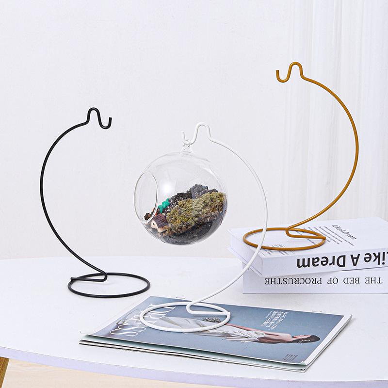 Glass Hanging Micro Landscape with Iron Hook Bracket for Ecological Plant Displays