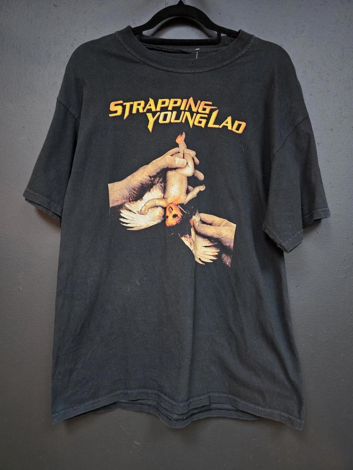 Summer Vintage Y2K Strapping Young Lad Band T Shirt Size XL Two Sided Devin Townsend Oversized T-Shirt - Men s Summer Cotton ... S разноцветный