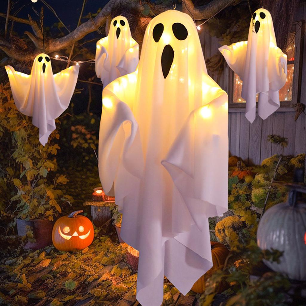 Halloween LED Ghost Lights Decorations Adjustable Hanging Spooky Decor for Halloween Party Home Outdoor Decoration