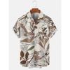 Men's Hawaiian Plant Print Shirts Vacation Vintage Leaf Fashion Summer Button Shirt Beach Casual Lapel