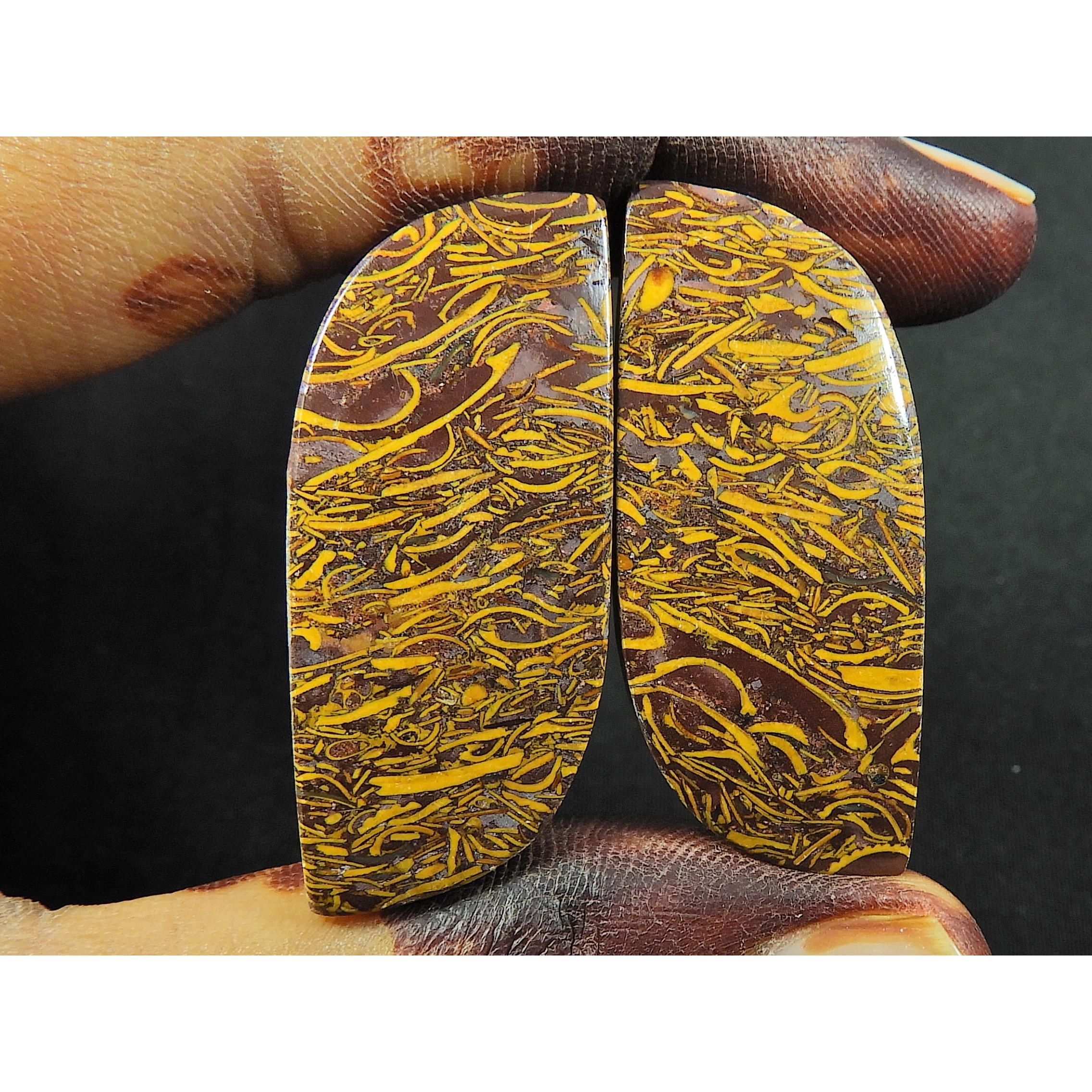 

15X35X03 MM Mariam Jasper Fancy Shape Matched Earring Pair Loose Gemstone SK-4682