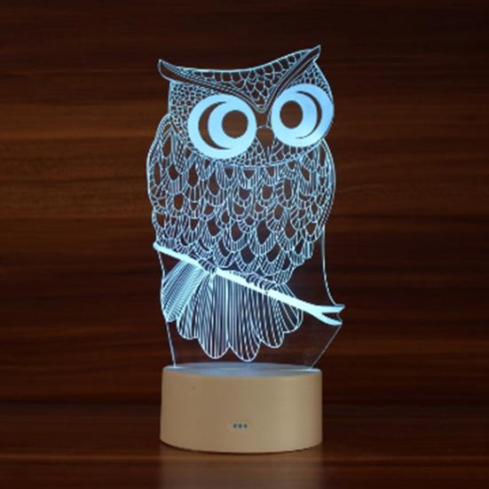 Noční LED světlo 3D na dotyk ve tvaru sovy, 7 barev, stolní lampa, domácí dekorace