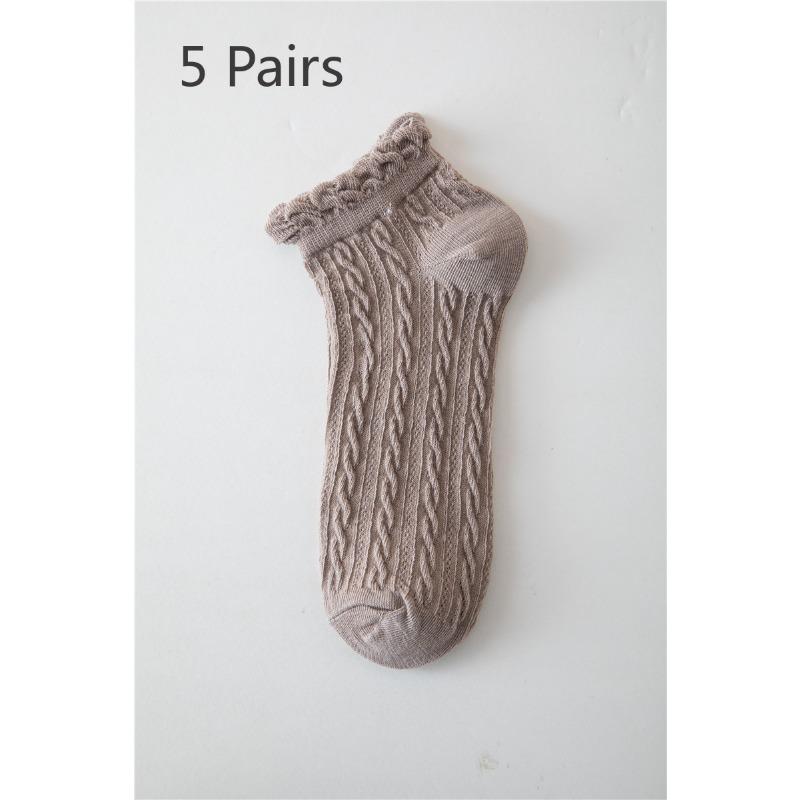 

5 пар кружевных носков женские короткие носки неглубокие студенческие женские носки низкий карри прилив 5 Pairs света кофе