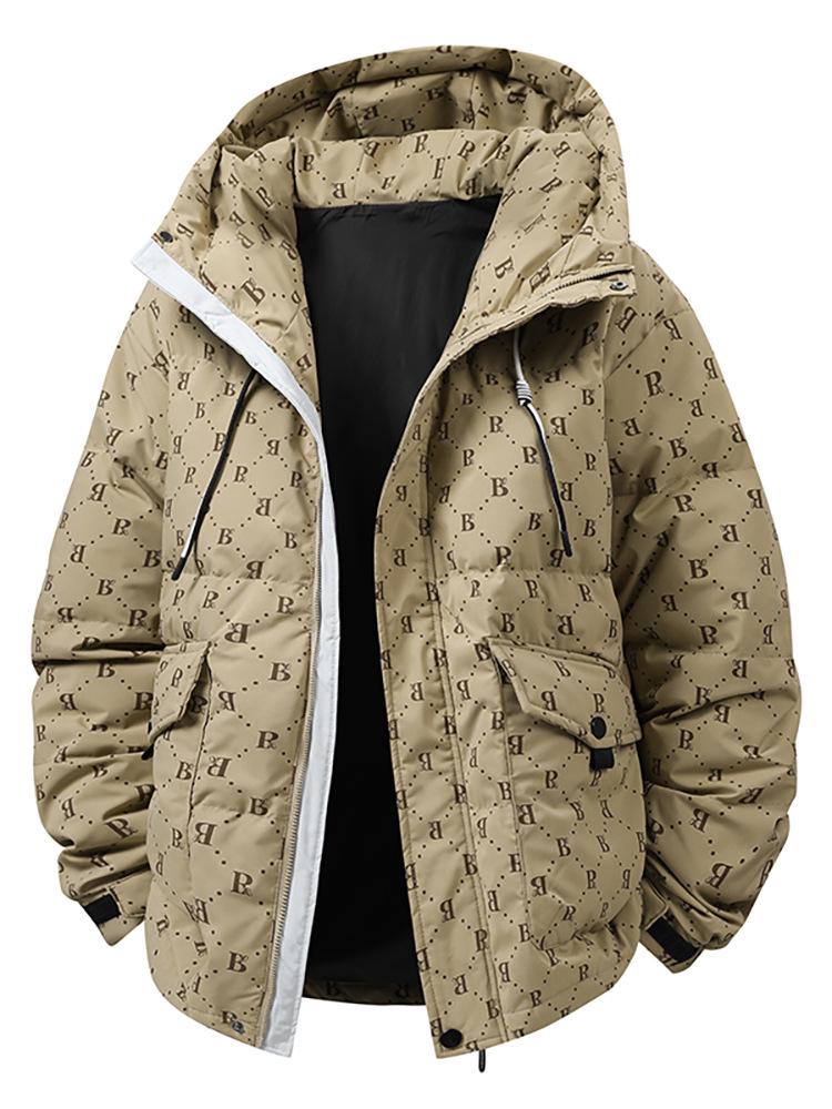 Men's 2025 Winter Down Jacket - French Style, Trendy Korean B-Print, White Duck Down Warm Outerwear.