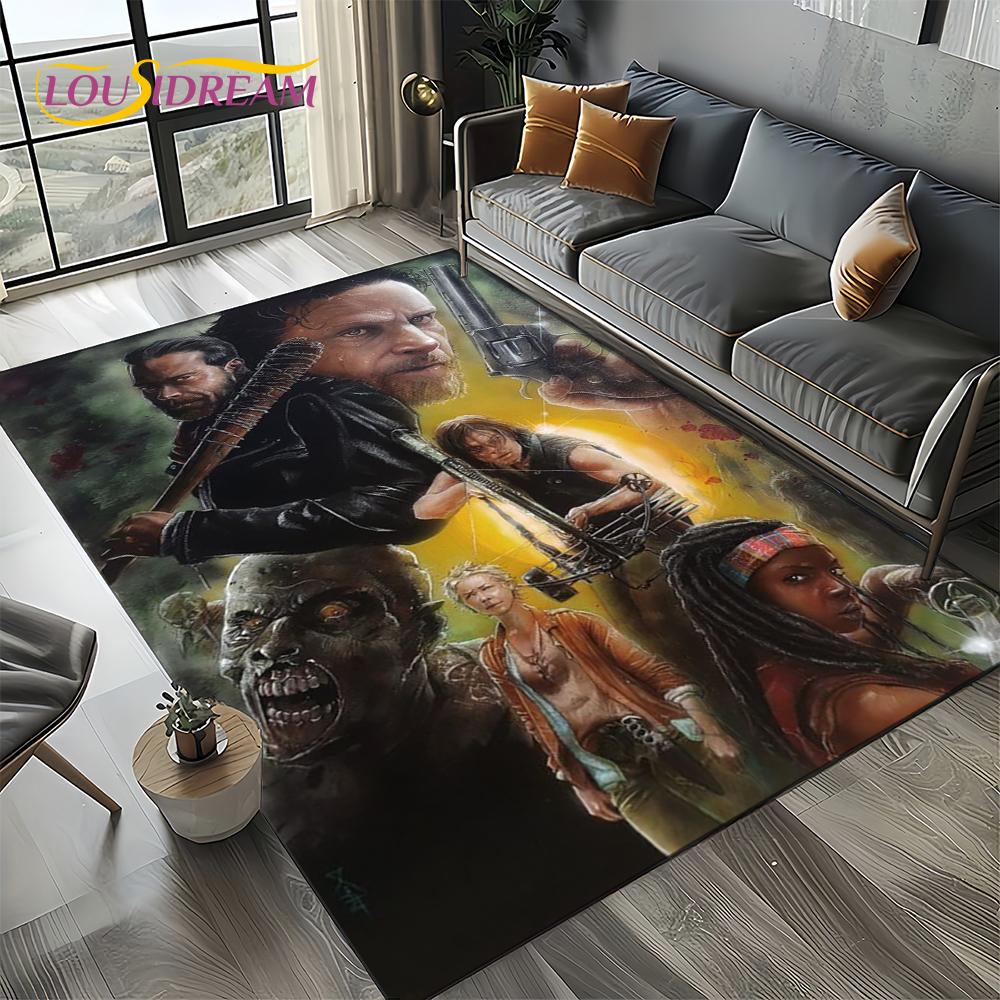 TWD Walking Dead Rick Daryl Horror TV Carpet Rug for Living Room Bedroom Home Sofa Decoration,Kids Area Rug Non-slip Floor Mat