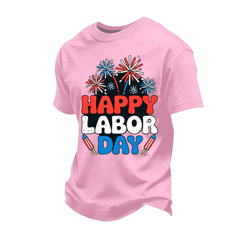 Men's Loose Fit Casual Short Sleeve T Shirt Labor Day Graphic Print Crew Neck Cotton Blend Top for Everyday Wear