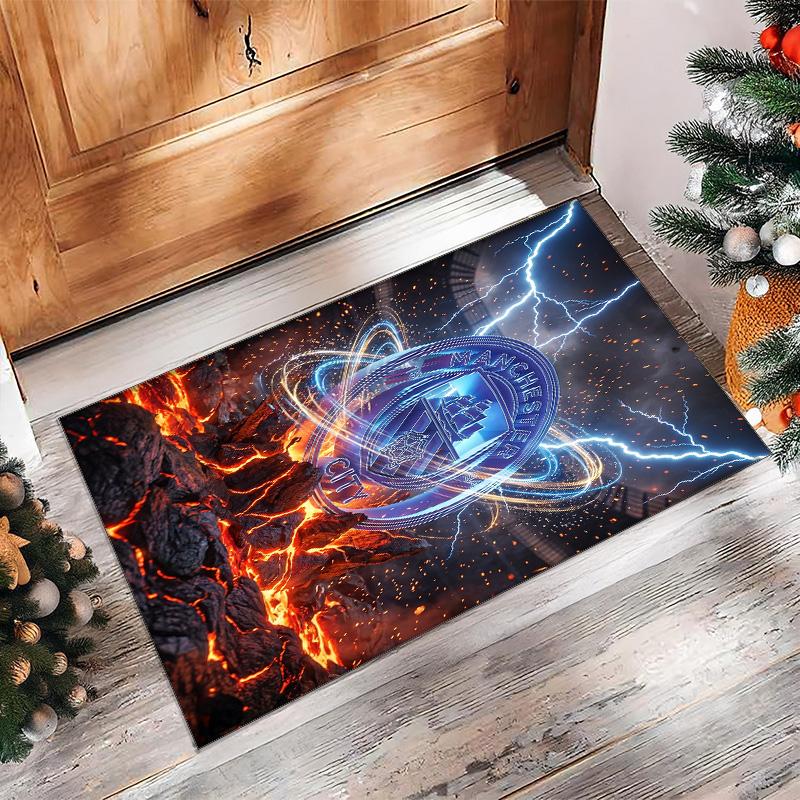 Manchester City Printed Flannel Area Rug Non Slip Soft Polyester Floor Carpet Indoor Decor Mat for Bedroom Living Room Sofa