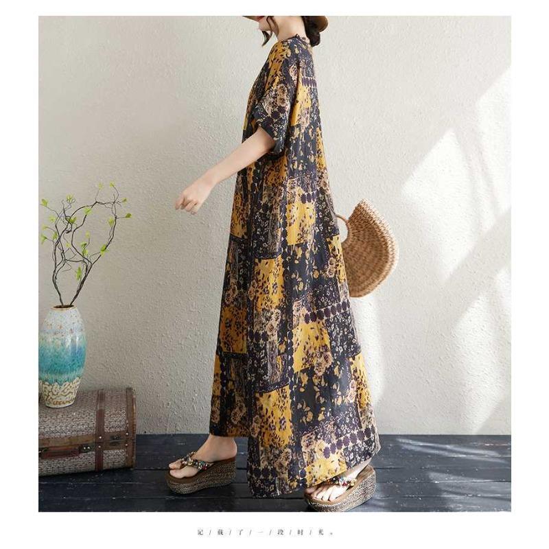 Ladies' Loose Artistic Beach Dress Retro Long Robe