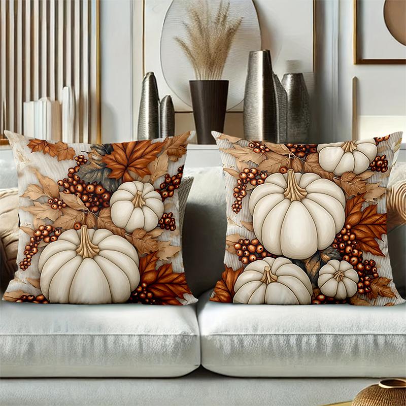2D Flat Printing Autumn Pumpkins Leaves Berries Decorative Cushion Covers Polyester Pillowcase Sofa Decorative Cushion Cover