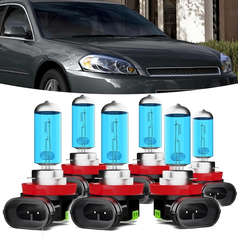 Halogen Headlights Fit For Chevrolet Chevy Impala 2006-2013 Headlight Bulbs,H11/H8/H9 High Beam+ H11/H8/H9 Low Beam+ H11 Fog Light Combo,Plug And