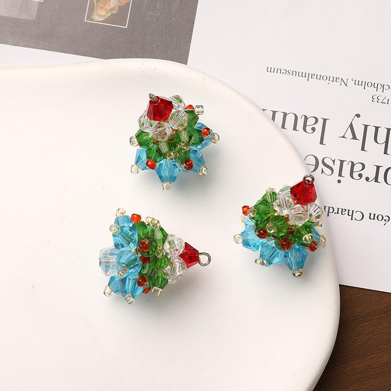 3Pcs Winter Christmas Tree Charms Beaded Glass Handmade Woven For Keychain Earrings Necklace Diy Making Jewelry Gifts