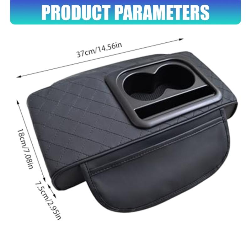 Upgrades Leather Auto Armrest Cover with Built In Drink Holder & Smartphone Stand Vehicle Console Lid for Long Trip