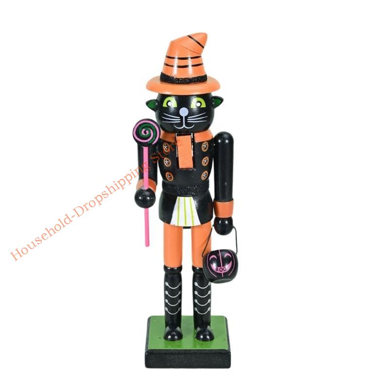 Halloween Wooden Figurine 25cm Seasonal Decor Christmas Nutcracker Figures Statue For Shelves Tables Children's Gifts