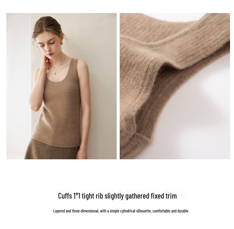 Lekasha Women's Pure Cashmere Sleeveless U-Neck Camisole Top