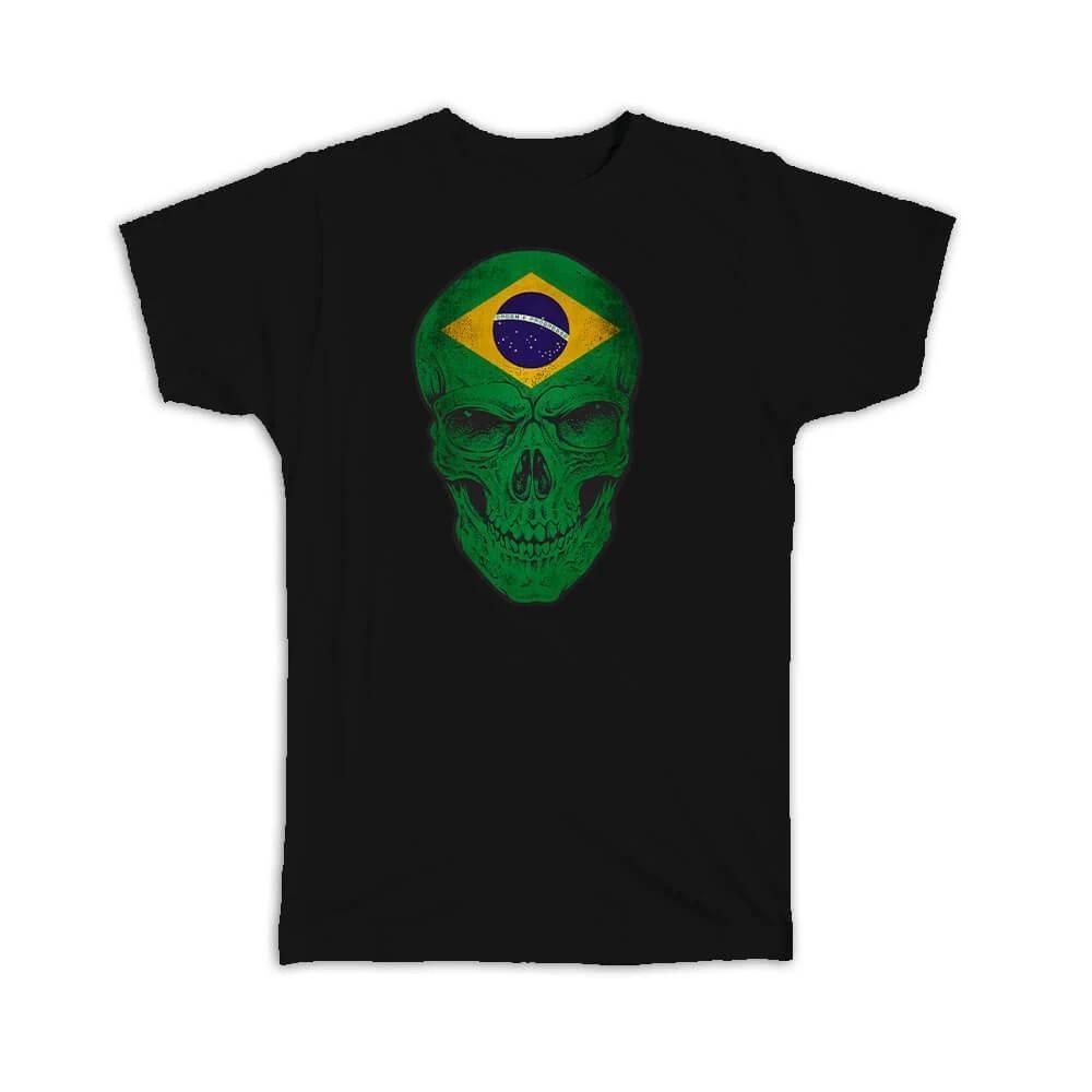 Gift T-Shirt : Brazil Flag Skull Brazilian National Colors 3XL
