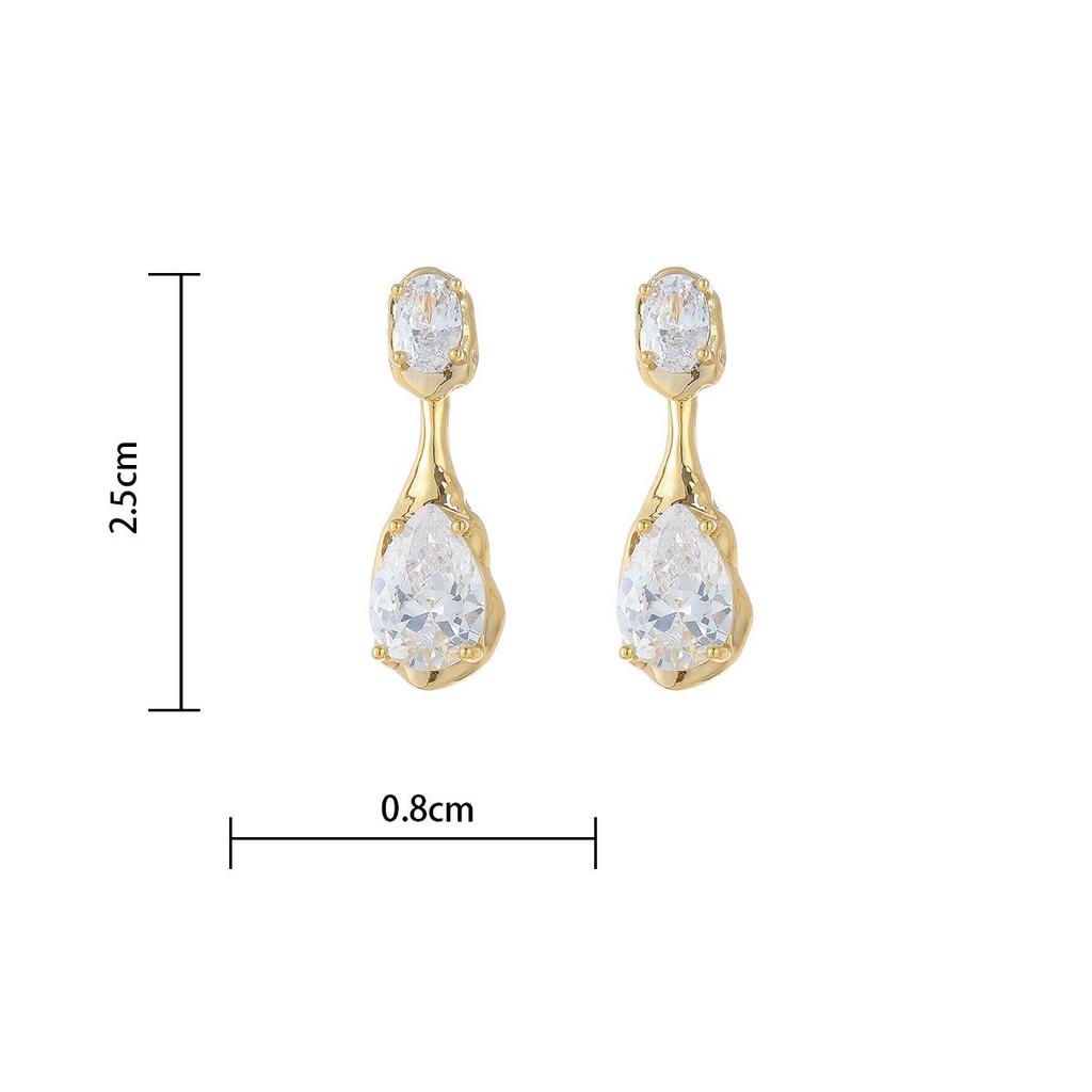 Korean Style Water Drop Zirconia Earrings: Two-Way Wear Diamond Studs with a Luxurious and Elegant Design