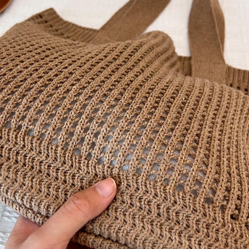 Wool Large Capacity Knit Shopping Shoulder Bag for Women Hollow Out Crochet Girls Tote Bag