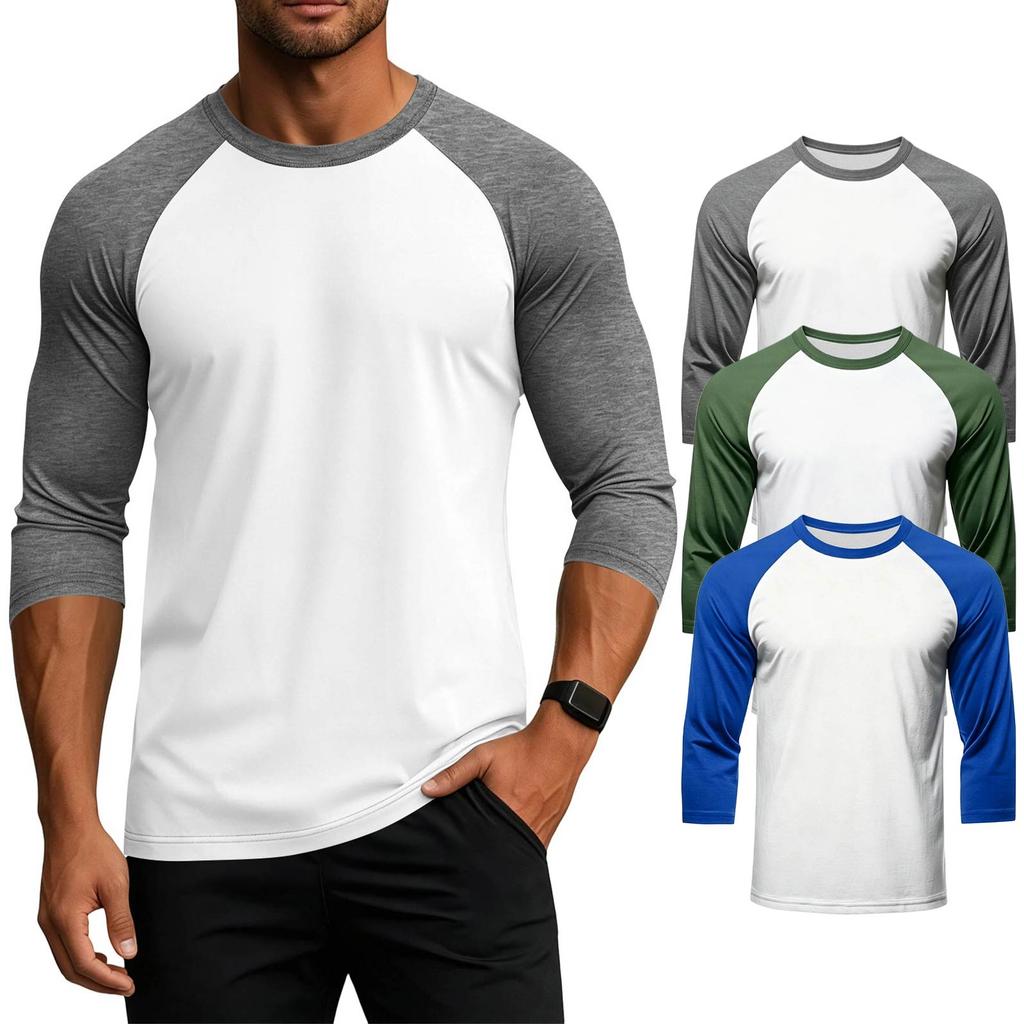 Men's Raglan Sleeve Athletic Shirt Three Pack 3/4 Sleeve Lightweight Breathable Sports Tops for Gym Running Training Casual Wear