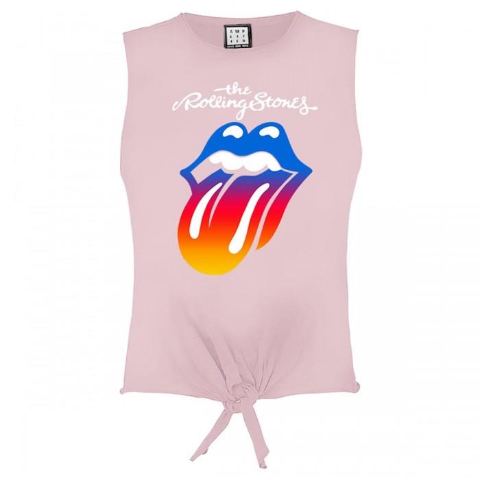 Amplified Womens/Ladies Rainbow Tongue The Rolling Stones Crop Top L rose