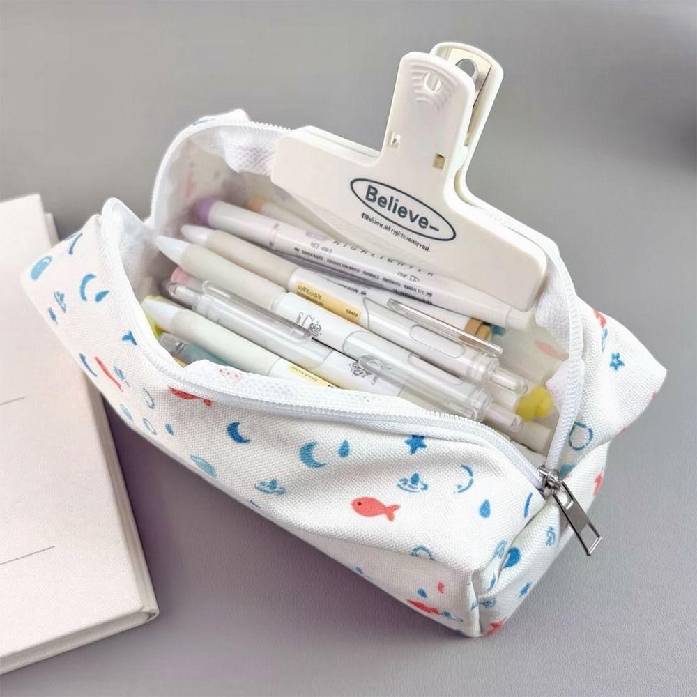 Large Capacity Pen Bag Cartoon Printed Stationery Bag Multipurpose Pencil Pouch  Gift