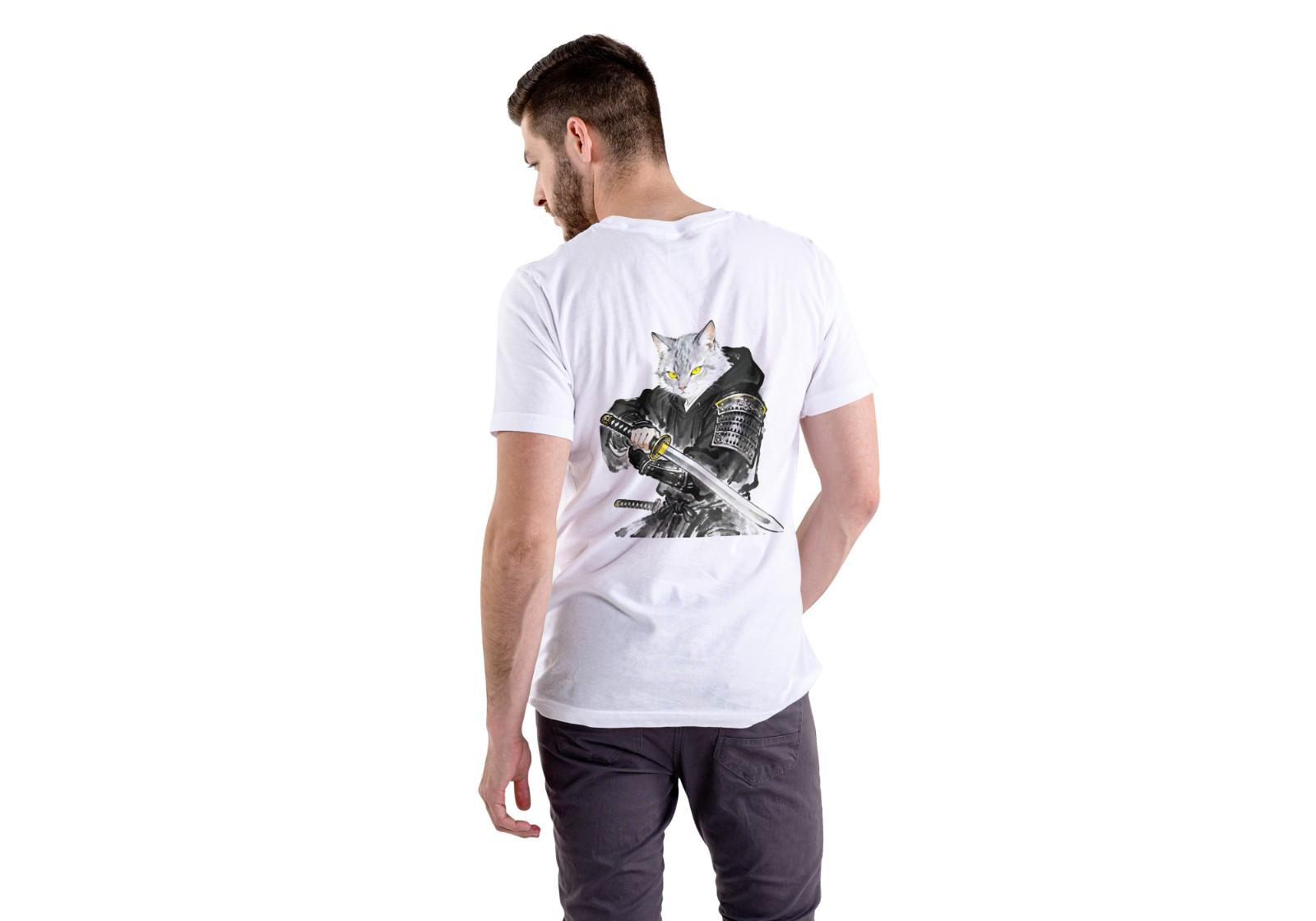 Samurai Cat T-Shirt Japanese Warrior Kitty Katana Graphic Anime Style Tee XXXXL