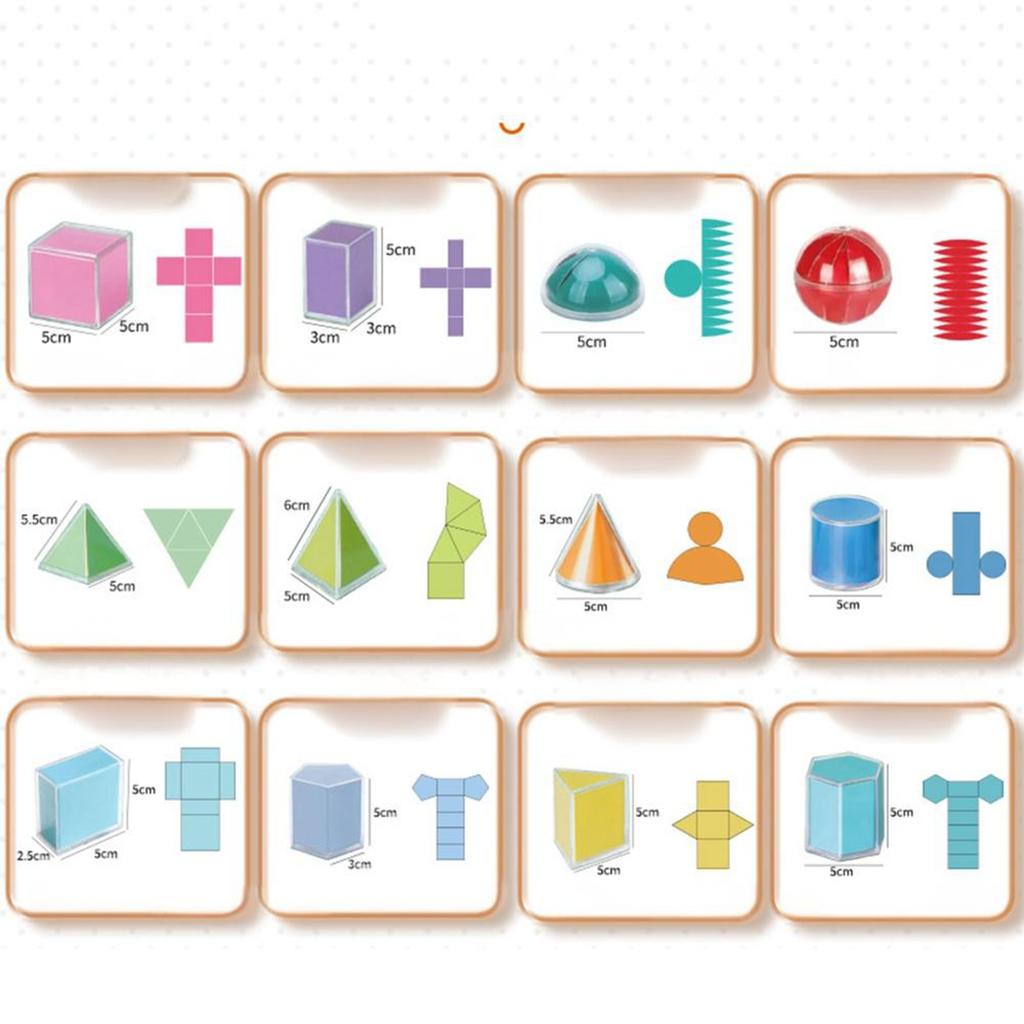 12 Stück 3D Geometrische Körper Geometrie Formerkennung Wiederverwendbar Tragbar Praktische Lernspielzeuge Schulbedarf für Jungen und Mädchen