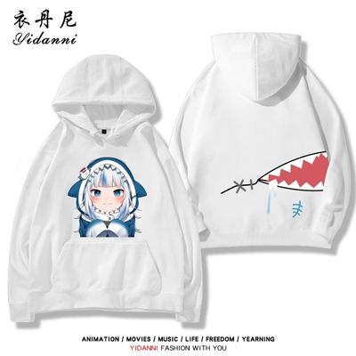 Gawr Gura Printed Hooded Sweatshirt Men's Autumn and Winter Street Comfortable Loose Tops Youth Casual Fashion Pullover