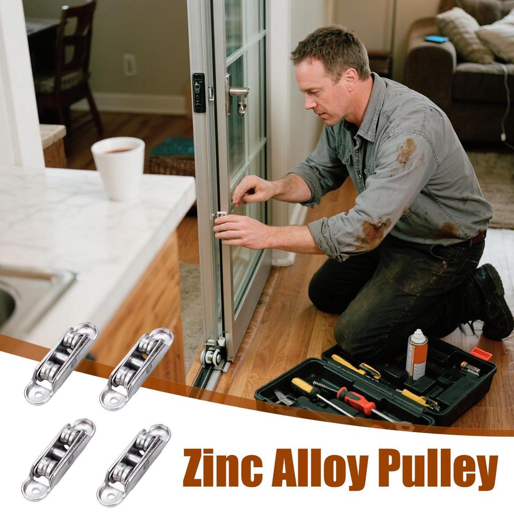 4 Pieces Sliding Window Pulley for Angle Adjustable Zinc Alloy Hardware Double Wheel Silent Roller for Kitchen Study