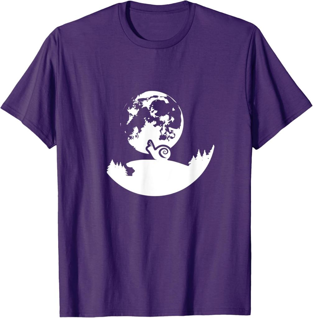 Snail Moon Snail Climbing Nightscape Graphic TShirt Casual Cotton Crewneck Tee For Men