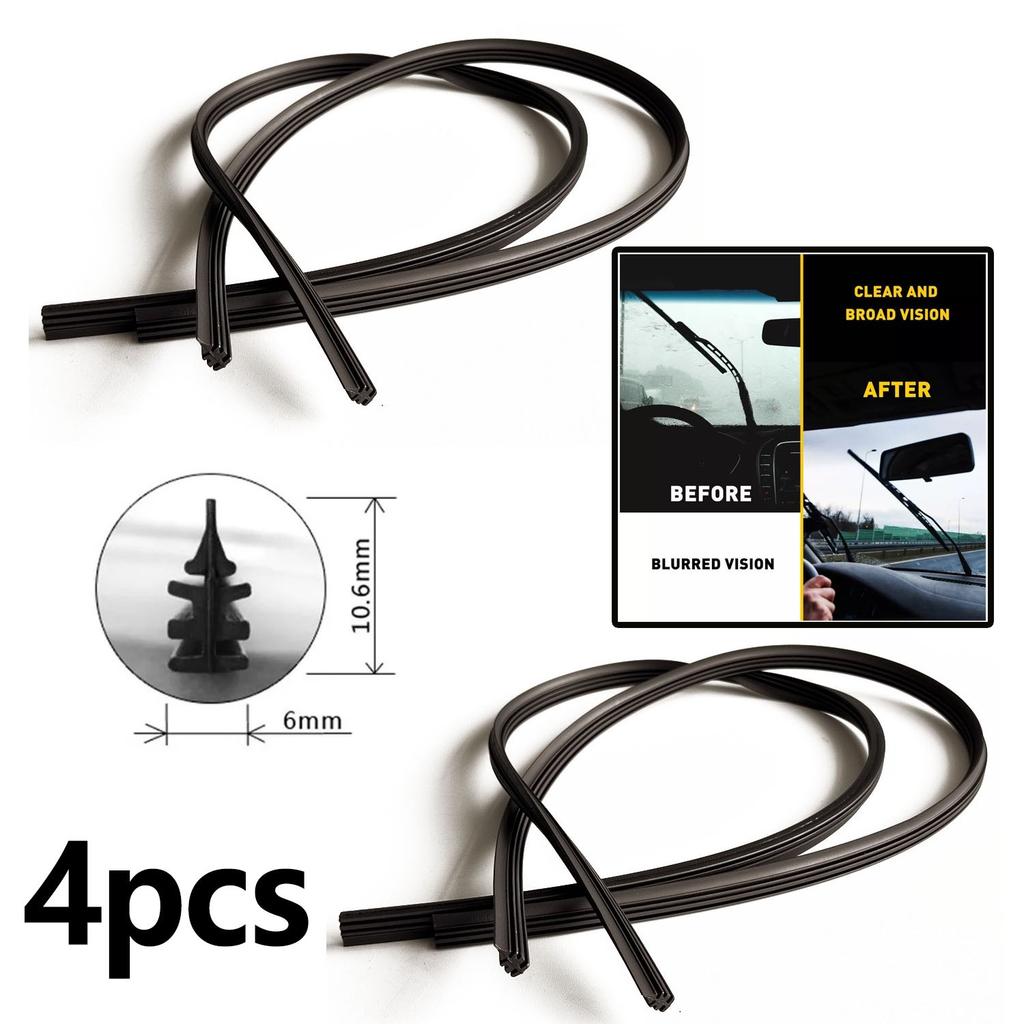 26" Car Bus Rubber Universal Frameless Windshield Wiper Blade Refill Strips 4PCS