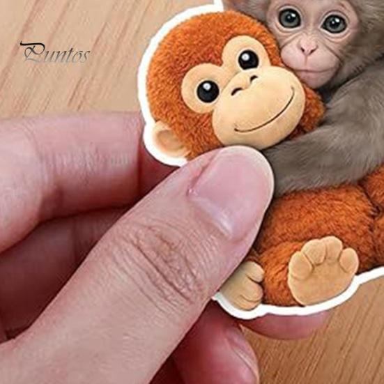 Helmet Decal Funny Monkey Hugging Plush Toy Sticker Quirky PVC Decals Waterproof Vinyl for Laptops Water Bottles Luggage Party Favors Kid Gifts