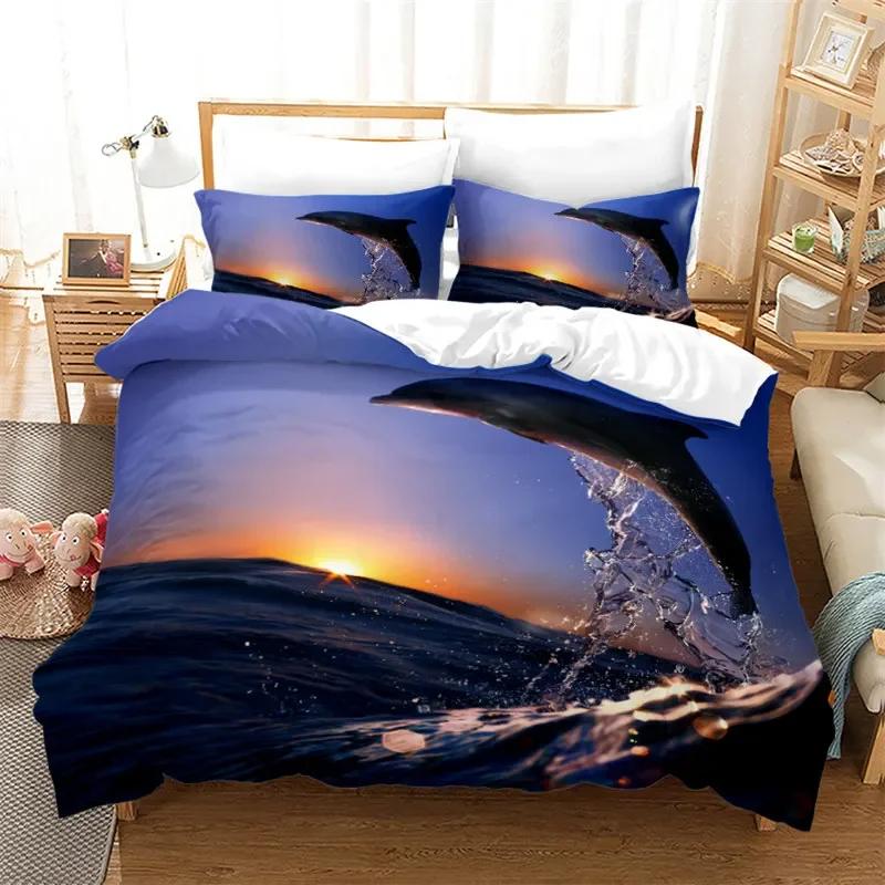 Comforter Dolphin Full Kids Ocean Animal Bedding Set Luxury Mediterranean Style Comforter For Adults Kids Bedroom Decor