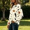 Women's Flannel Long Sleeve Top with Halloween Print Neck Pullover Shirt