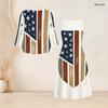 Women Plus Size Two Piece Dress Set Three Quarter Sleeve Eagle Star Striped Printed Long Dress