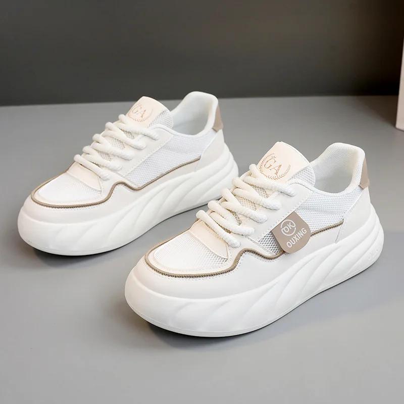 New Ladies Breathable Footwear Outdoor Walking Mesh Sneakers Fashion Thick Soled Comfort Flat Casual Lightweight Women's Shoes