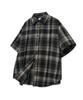 STANDARDERROR 87-Stan201 Retro Vintage Oversized Short Sleeve Check Shirt Black