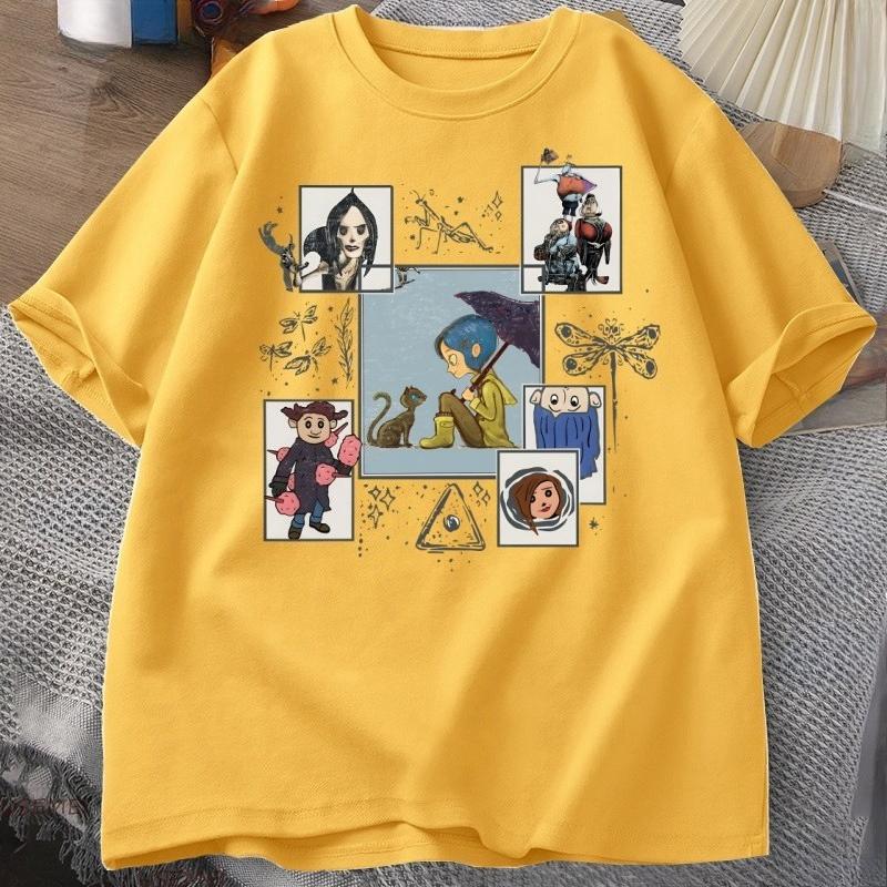 Vintage Halloween Coraline Tshirt for Unisex Women Casual Short Sleeve T Shirt Unisexs Cltoting Harajuku Y2k Clothes Streetwear
