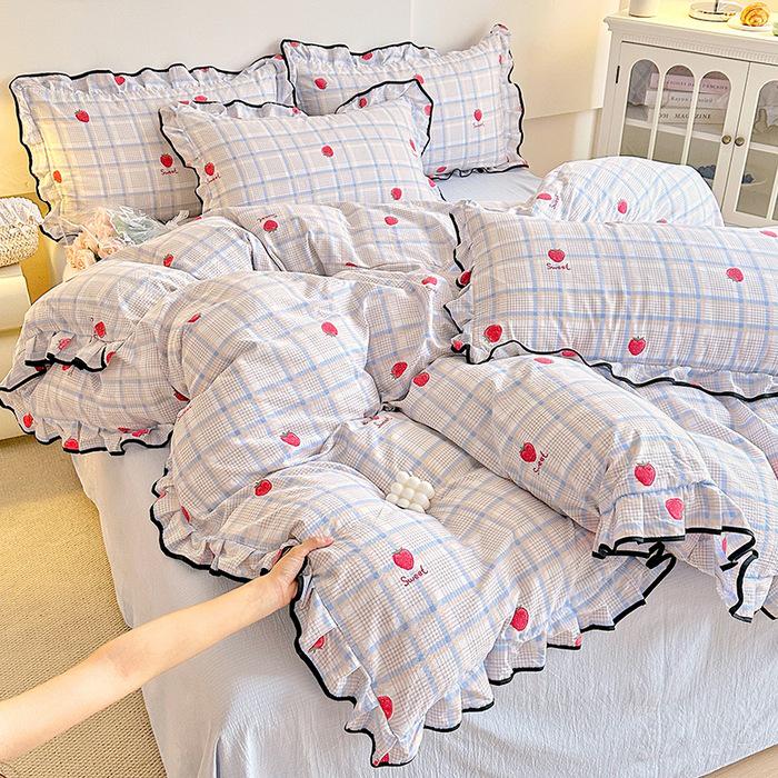 Korean Princess Cloud-like Crinkled Gauze Lace Cotton Bedding Set