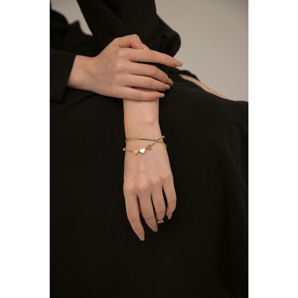 Yhpup Romantic Heart Stainless Steel Bracelet for Women Charm Gold Color Snake Chain Layered Bracelet Jewelry Girlfriend Gift