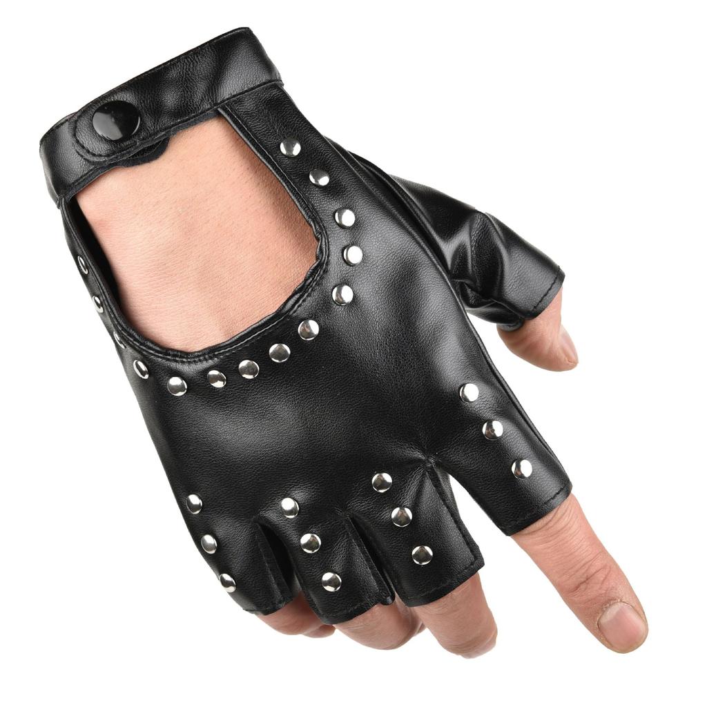 Black Studded Fingerless Gloves for Men Women