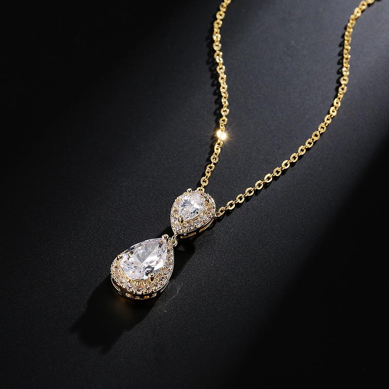 ZAKOL Classic Water Drop AAA Cubic Zirconia Pendant Necklace for Women Aesthetic Luxury Trendy Wedding Zircon