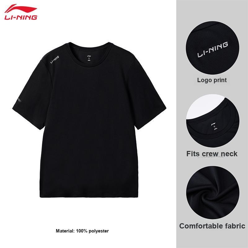 Li-Ning Fashion Versatile Solid Color Round Neck Pullover Short Sleeve T-Shirt Men Tops Black ATSW623-1